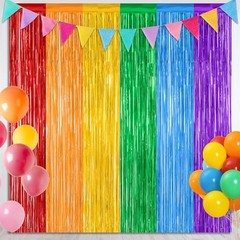 2 Pack Backdrop Curtains, 3.28 FT x 7.05 FT Colofull Party 2 PCS Rainbow