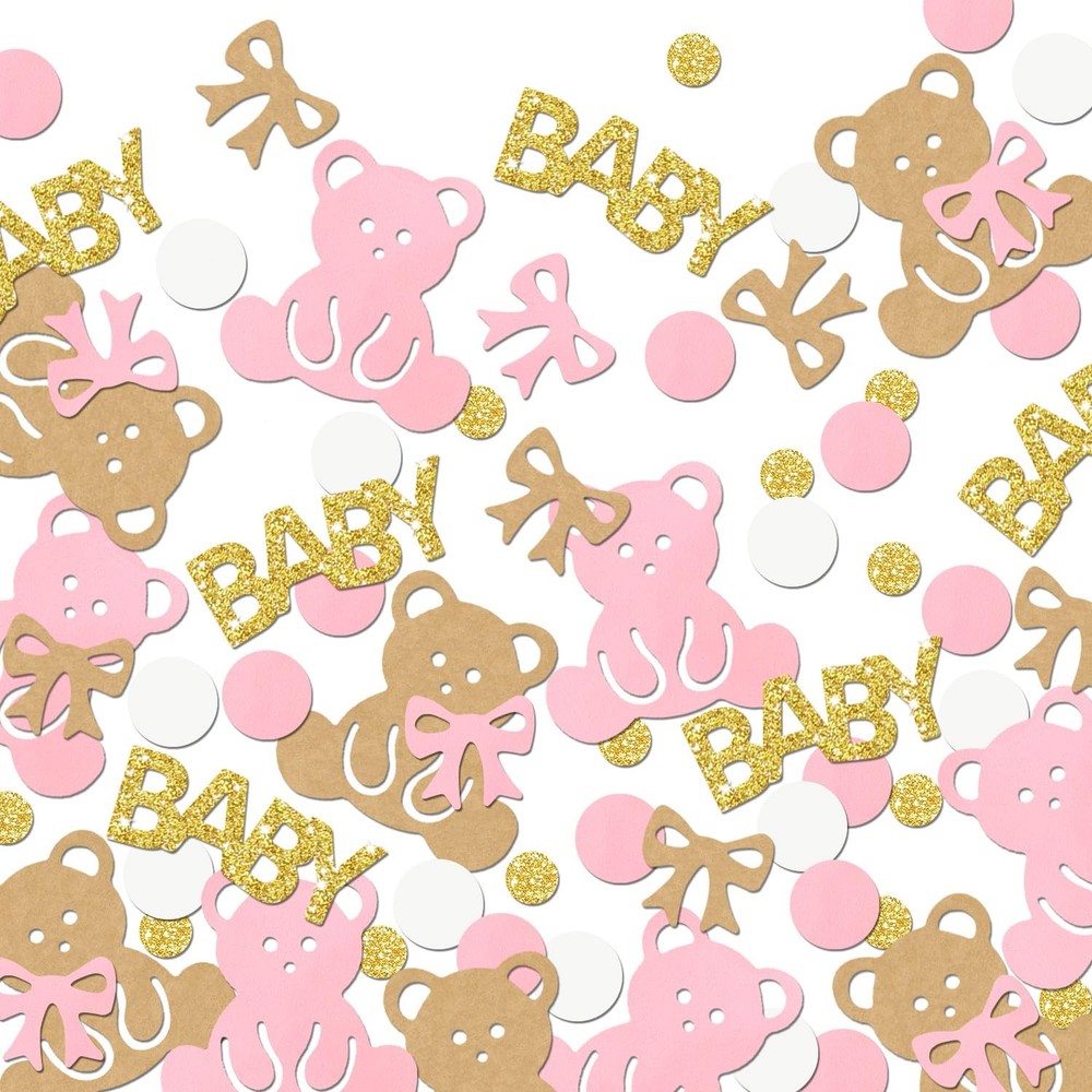 132 PCS Pink Bear Confetti Baby Shower Table Decoration We Can Bearly Wait