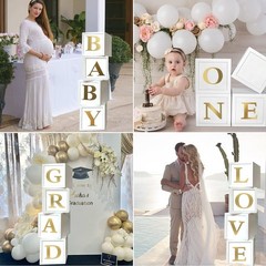 Baby Shower Boxes Party Decorations – 4pcs Stereoscopic White Gold Boxes with