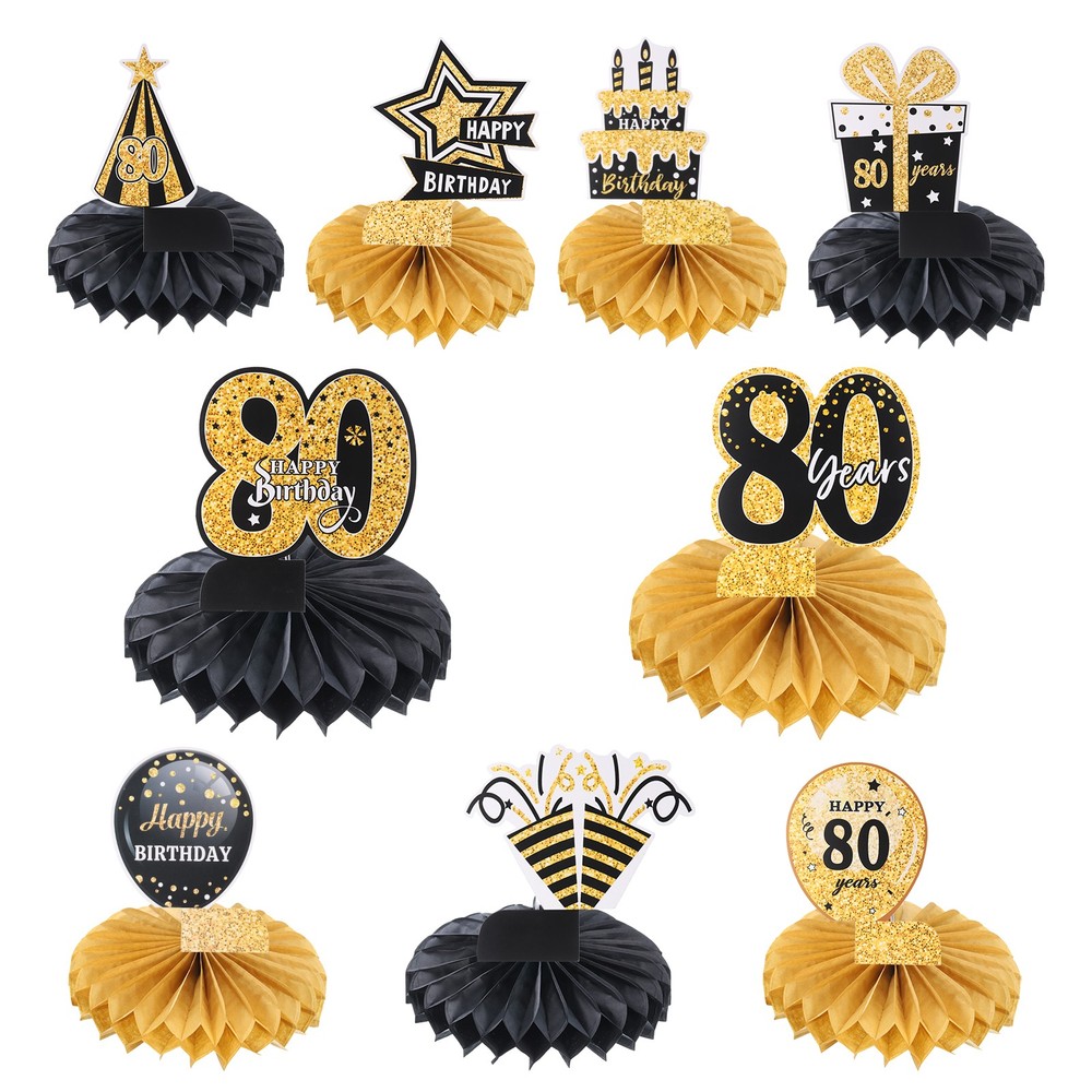 80th Birthday Decoration Centerpieces Supplies (Black+Gold Tone)