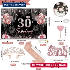 30th Birthday Decorations for Women 50 PCS Rose Gold Black Party Decor Kit