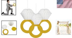 Elegant Gold Honeycomb Diamond Ring Hanging Decor – 3 Piece Set for Parties