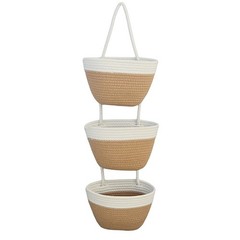 White 3-Tier Cotton Wall Storage Basket for Vertical Space Organization