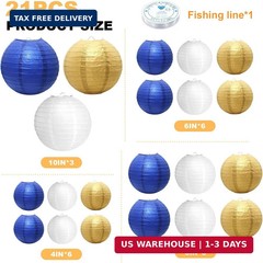 21 Pcs Navy Blue Paper Lanterns Party Decorations, 4/6/8/10 Inch Round Chinese H