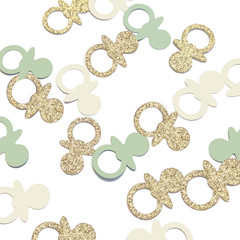 Sage Green Gold Pacifiers Table Confetti Scatters Neutral Baby Shower Boy Girl F