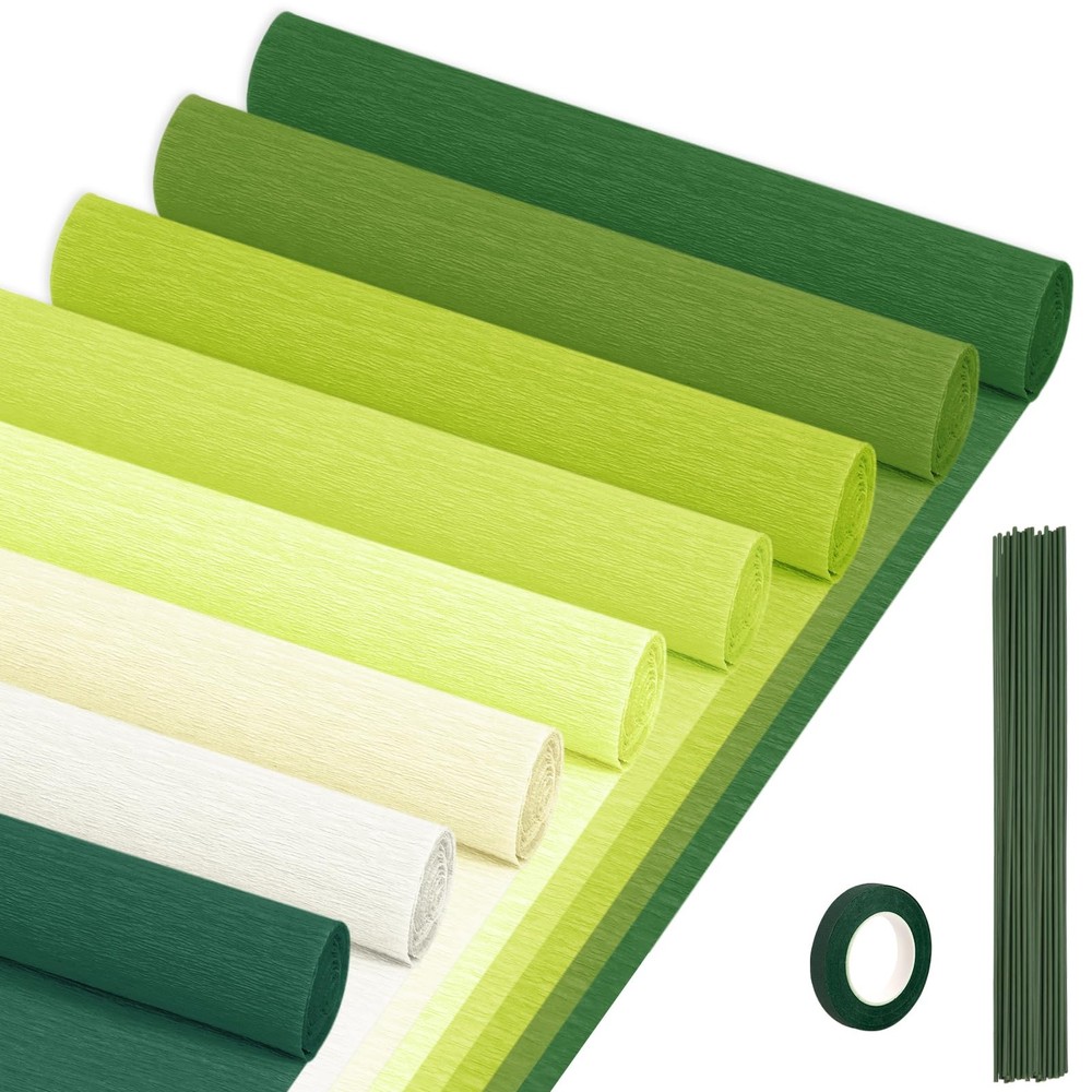 8 Rolls Crepe Paper Streamers 10×98 Inch Green Colors Sheets DIY Gift Decor