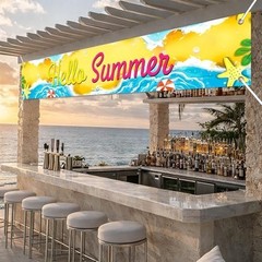 Hello Summer Beach Banner Hawaiian Summer Banner Yard Sign Outdoor Indoor Party