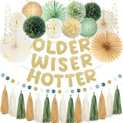 Party Decorations, Green Gold Glitter Older Wiser Hotter Banner Photo Backgro…