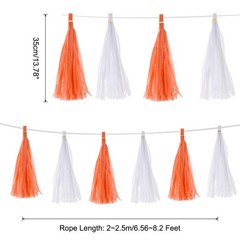 20 x Bright Orange White Tassel Garland Banner with Rope