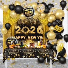 78Pcs Black and Gold New Years Decorations 2026 Happy New Year Decorations Ki…