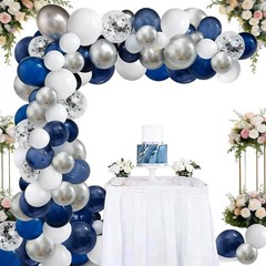 124pcs Blue Silver White Balloons Garland Arch Kit 5/10/12/18 Inch Royal Navy…