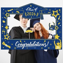 Graduation Decorations Class of 2026 Photo Booth Props – Blue and Gold 2026 Grad