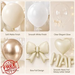 Paready Cream White Birthday Decorations Banner Balloons