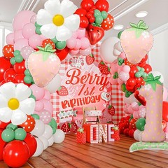 Strawberry Balloons – First Decor – 42 Inch Mylar Pink 1 Number Balloon – Str…