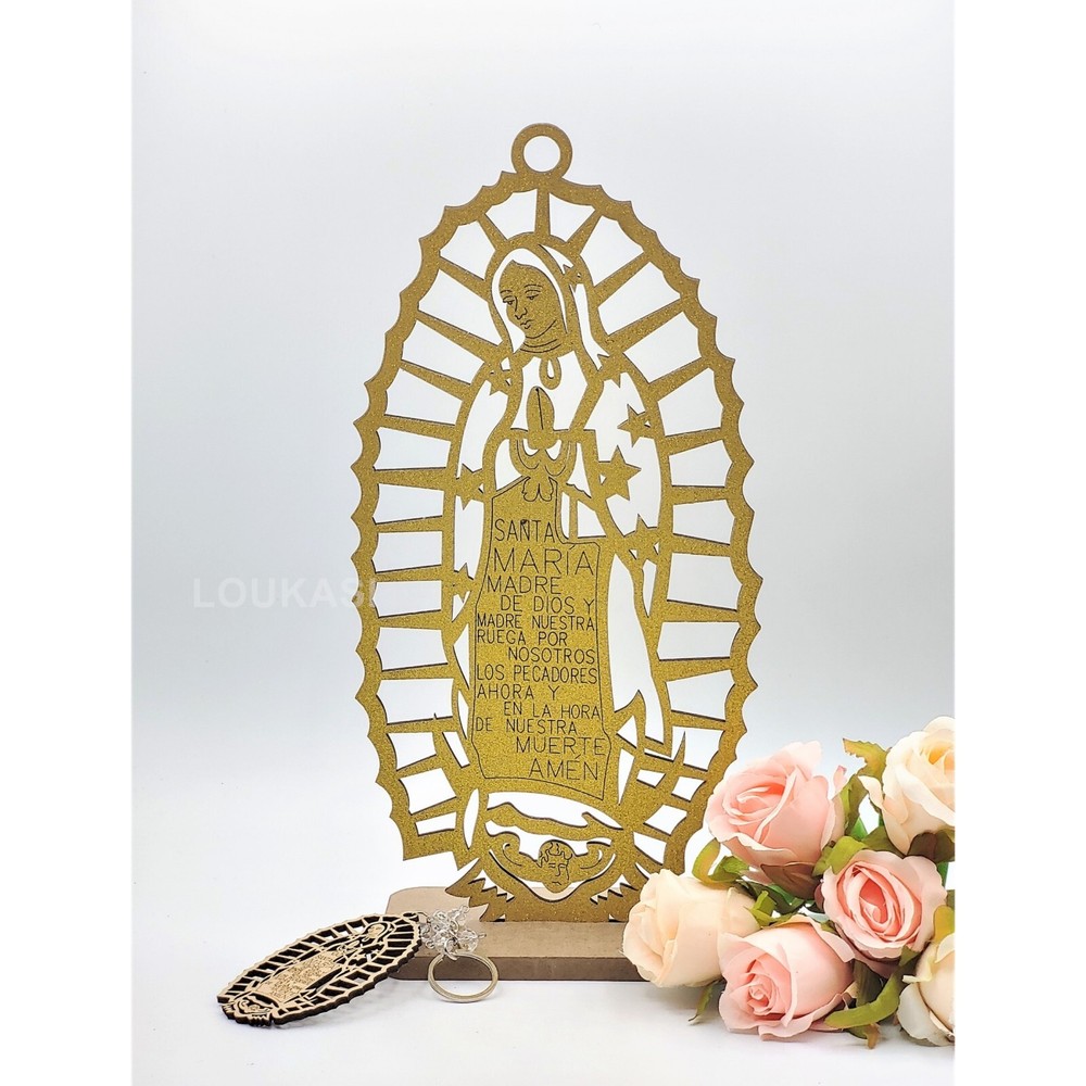 US 4/12 Wood Religious Lady Guadalupe Centerpiece w Stand Baptism Party Decor