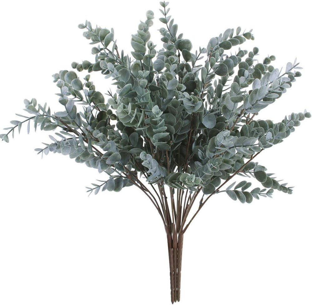 3 Pack of Artificial Eucalyptus Stem Shrub Faux Leaves Spray Grey