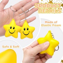48 Pcs Star Stress Ball Keychains Bulk Party Favor, Smile Face Mini Foam Ball…