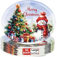 50Pcs Christmas Snowman Plates Disposable Paper Plates Watercolor Christmas T…