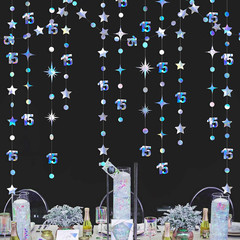 Iridescent 15Th Birthday Decorations Number 15 Circle Dot Twinkle Star Garland M