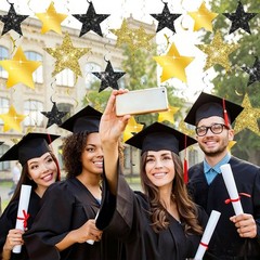 16 PCS Black Gold Glitter Star Hanging Swirls Graduation Party Ceiling Decor