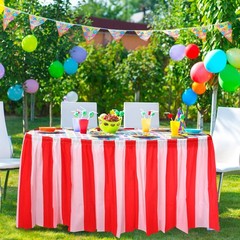 2 Pieces Red White Striped Table Skirt Circus Theme Table Skirt For Carnival Hom