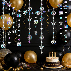 Iridescent 60Th Birthday Decorations for Her and Him Number 60 Circle Dots Star