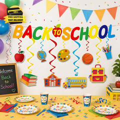 Back to School Decorations – Hanging Swirls Back to School Banner Sign Decoratio
