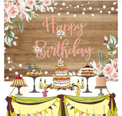 Rustic Wood Birthday Banner Happy Birthday Party Decorations Pink Floral Girls W