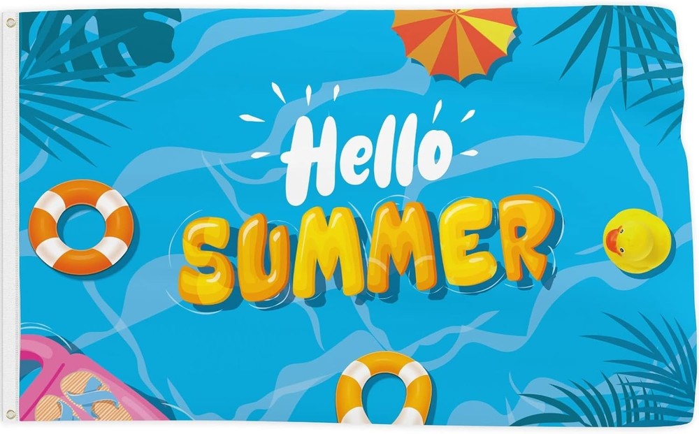Hello Summer Flag 3×5 Ft Swimming Pool Decorations Yard Sign Tropical Party
