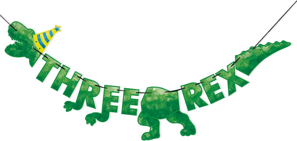 Watercolor Dinosaur Three Rex Banner – Dinosaur 3Rd Birthday Party Decorations f