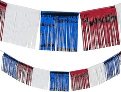 Reusable 24 Ft Red, White & Blue Metallic Fringe for Fourth of July Festivities