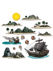 Pirate theme Party Supplies~Pirate Ship & Island Wall props