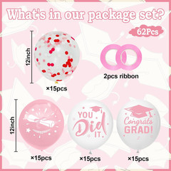 Graduation Decorations 2026 – Graduation Balloons 62Pcs 12 Inch Pink White Gr…
