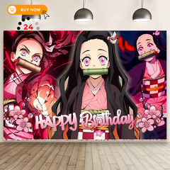 Birthday Nezuko Party Decorations, 5x3ft Demon Happy 5x3ft, Pink