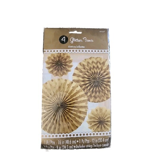 Gold Hanging Paper Fans with Glittery Dots Design 4 Pcs Party Decoration