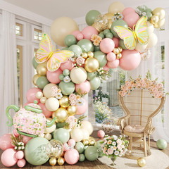 Tea Party Decorations Pink Sage Green Gold Balloon Garland Arch Kit with Teapot