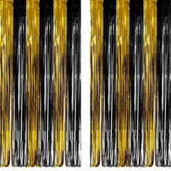 Black and Gold Party Streamers Decoration – GREATRIL Foil Fringe Backdrop for…