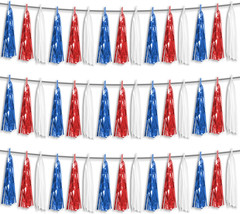3P Red Blue White Foil Fringe Metallic Tassel Streamers Banner Tassel Garland fo