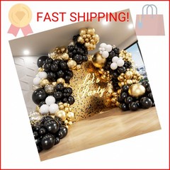 182pcs Black and Gold Balloons Garland Arch Kit, 5 10 12 18 inch Black White Met