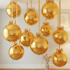 Metallic Gold Round Foil Balloons, 22″ Large 4D Sphere Mylar Balloons 6PCS, f…