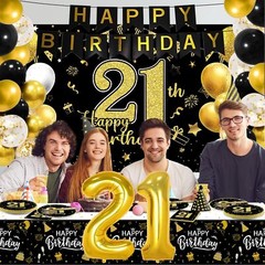 143 Pcs 21st Birthday Party Supplies Set for 24 Guests 21st Birthday Plates B…