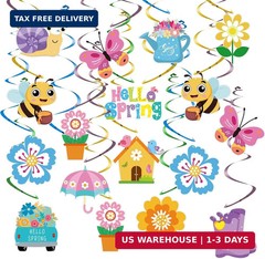 24Pcs Spring Hanging Decorations, Flower Butterfly Ceiling Hanging Swirls Cutout