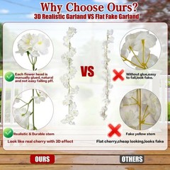 Cherry Blossom Garland Artificial Cherry Flower Vines 2 Pack Hanging Silk