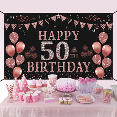 50Th Birthday Decorations for Women – Rose Gold 50Th Birthday Banner Backdrop 50