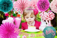 Happy Birthday Decorations for Girls Women with hot Pink Turquoise Blue Paper…