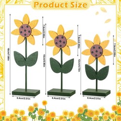 3 Pcs Sunflower Decor Wood Sunflower Table Decorations Summer Tiered Tray Woo…