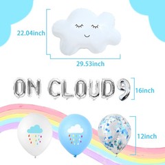 13 PCS Silver On Cloud 9 Balloons 9th Birthday Decoration Nine Years Old Birt…