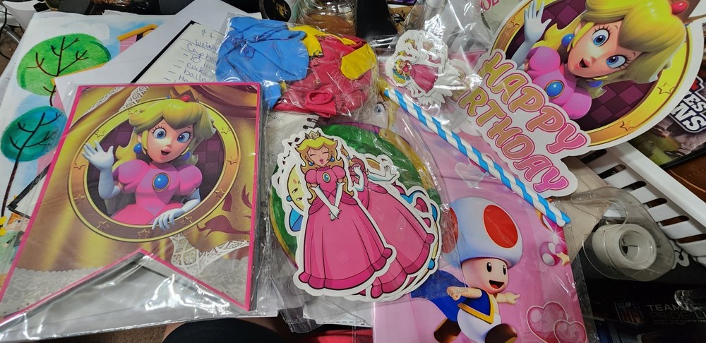 Princess Peach Party Supplies- Backdrop, banner, balloons, hanging decorations