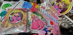 Princess Peach Party Supplies- Backdrop, banner, balloons, hanging decorations