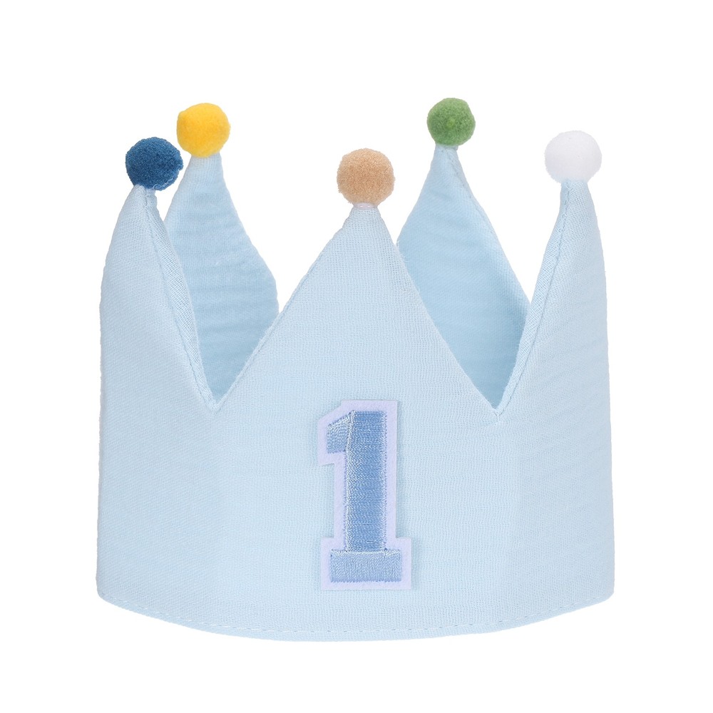 1st Birthday Crown Hat Reusable Party Hats with Elastic Band, Blue